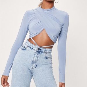 Wrap Design Slinky Long Sleeve Crop Top